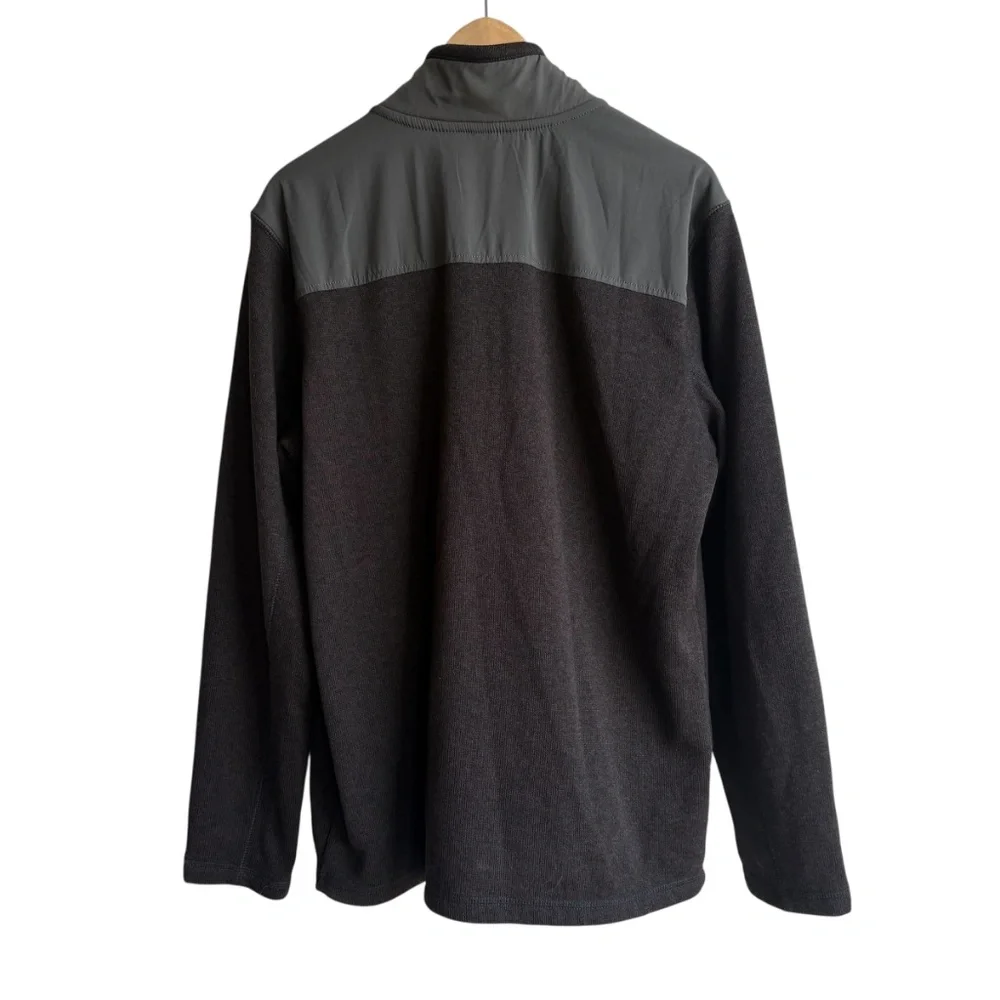 Eddie Bauer Mens Full Zip Fleece Jacket Sweater Black/Gray Hike Size‎ Large